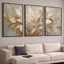 Trio Quadros com Moldura e Acrilico Cristal Vidro Arvore Bege Areia Folhas Kit 3 Quadros para Sala, Quarto ou Escritório Trio Quadros com Moldura e Acrilico Cristal Vidro Arvore Bege Areia Folhas Kit 3 Quadros para Sala, Quarto ou Escritório