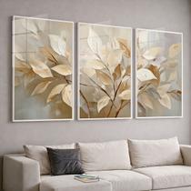 Trio Quadros com Moldura e Acrilico Cristal Vidro Arvore Bege Areia Folhas Kit 3 Quadros para Sala, Quarto ou Escritório Trio Quadros com Moldura e Acrilico Cristal Vidro Arvore Bege Areia Folhas Kit 3 Quadros para Sala, Quarto ou Escritório