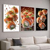 Trio Quadros com Moldura e Acrilico Cristal Vidro Bar Comida Japonesa Kit 3 Quadros para Sala, Quarto ou Escritório Trio Quadros com Moldura e Acrilico Cristal Vidro Bar Comida Japonesa Kit 3 Quadros para Sala, Quarto ou Escritório