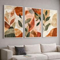 Trio Quadros com Moldura e Acrilico Cristal Vidro Floral Terracota Kit 3 Quadros para Sala, Quarto ou Escritório Trio Quadros com Moldura e Acrilico Cristal Vidro Floral Terracota Kit 3 Quadros para Sala, Quarto ou Escritório