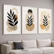 Trio Quadros com Moldura e Acrilico Cristal Vidro Folhas Curvas Kit 3 Quadros para Sala, Quarto ou Escritório Trio Quadros com Moldura e Acrilico Cristal Vidro Folhas Curvas Kit 3 Quadros para Sala, Quarto ou Escritório
