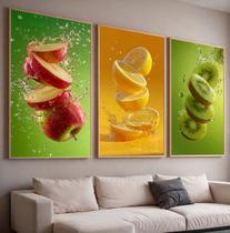 Trio Quadros com Moldura e Acrilico Cristal Vidro Frutas Cozinha Kit 3 Quadros para Sala, Quarto ou Escritório Trio Quadros com Moldura e Acrilico Cristal Vidro Frutas Cozinha Kit 3 Quadros para Sala, Quarto ou Escritório