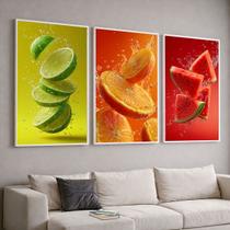 Trio Quadros com Moldura e Acrilico Cristal Vidro Restaurante Cozinha Frutas Kit 3 Quadros para Sala, Quarto ou Escritório Trio Quadros com Moldura e Acrilico Cristal Vidro Restaurante Cozinha Frutas Kit 3 Quadros para Sala, Quarto ou Escritório