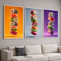 Trio Quadros com Moldura e Acrilico Cristal Vidro Restaurante Sushi Kit 3 Quadros para Sala, Quarto ou Escritório Trio Quadros com Moldura e Acrilico Cristal Vidro Restaurante Sushi Kit 3 Quadros para Sala, Quarto ou Escritório