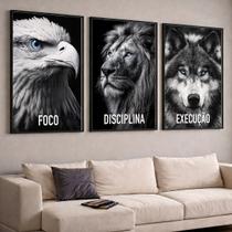 Trio Quadros com Moldura Foco Disciplina Execucao Kit 3 Quadros para Sala, Quarto ou Escritório Trio Quadros com Moldura Foco Disciplina Execucao Kit 3 Quadros para Sala, Quarto ou Escritório