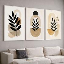 Trio Quadros com Moldura Folhas Curvas Kit 3 Quadros para Sala, Quarto ou Escritório Trio Quadros com Moldura Folhas Curvas Kit 3 Quadros para Sala, Quarto ou Escritório
