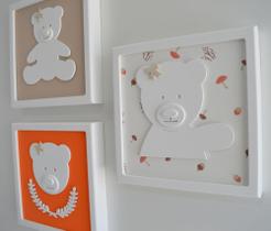 Trio Quadros D176 Enfeite Parede Ursas Menina Decoração Infantil Baby Quarto - 3 unid