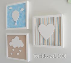 Trio Quadros D178 Enfeite Parede Coração Balão Chuva Amor Nuvem Infantil Baby Quarto - 3 unid