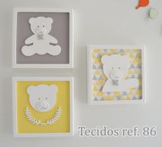 Trio Quadros D179 Enfeite Parede Ursos Menino Decoração Infantil Baby Quarto - 3 Unid