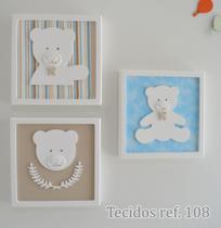 Trio Quadros D179 Enfeite Parede Ursos Menino Decoração Infantil Baby Quarto - 3 Unid - Ciranda Arte - Criativa
