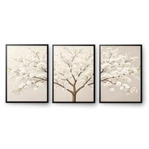 Trio Quadros Decorativos 40x60 Moldura Flor Cerejeira Branca Árvore Para Sala Quarto Premium Trio Quadros Decorativos 40x60 Moldura Flor Cerejeira Branca Árvore Para Sala Quarto Premium