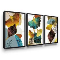 Trio Quadros Decorativos Folhas Modernas Moldura