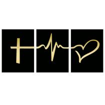 Trio Quadros Espelhado Fé Amor Esperança com Detalhes em Acrílico Dourado Premium Trio Quadros Espelhado Fé Amor Esperança com Detalhes em Acrílico Dourado Premium
