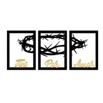 Trio Quadros Foi por Amor com Detalhes em Acrílico Dourado Trio Quadros Foi por Amor com Detalhes em Acrílico Dourado