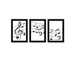 Trio Quadros Notas Musicais Decoração Parede 20x28cm