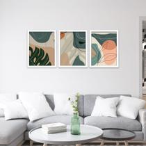 Trio Quadros Para Sala 40x60 cm Grande Com Moldura Folhagem Abstrata Moderno Quarto