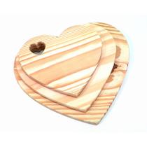 Trio Tábuas Coração em Madeira P M G Servir Frios, Café ou Decorar Cozinha Rústica