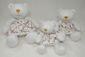 Trio Ursa articulada com vestidos floral nicho malha decoração bebê quarto