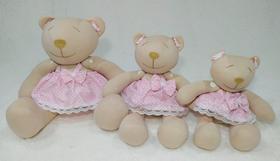 Trio Ursa articulada com vestidos floral nicho malha decoração bebê quarto