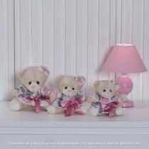 Trio Ursinhos De Pelúcia Para Nicho Decoração Bebê Quarto Festa - Ursinha Nuvens Rosa Chuva de Benção - Denguinhos Baby