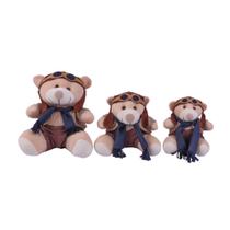 Trio Urso Aviador Para Nicho de Luxo 15 cm 20 cm 25 cm Várias Cores
