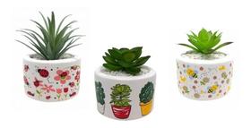 Trio Vasinho Cachepo Redondo Suculenta Natureza de Ceramica - Decore Casa