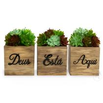 Trio Vasinhos Decorativos - Deus Está Aqui Preto - Enfeite para Sala - Magicril Decor