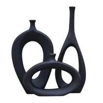 Trio Vaso Garrafa Ceramica vazado Decoração Enfeite Casa Sala Rack
