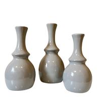 Trio vaso garrafa cinza brilho em cerâmica enfeite de mesa