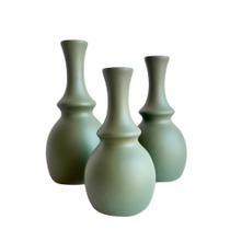 Trio vaso garrafa verde oliva em cerâmica enfeite de mesa