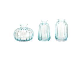 Trio Vaso Murano Decorativo De Vidro Cristal Redondo Azul Enfeite Plantas Flores Água Sala