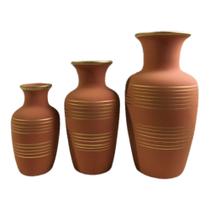 Trio Vasos Cerâmica Decorativo Terracota Fosco G24cm M19cm P15cm Casa Helena Home Decor