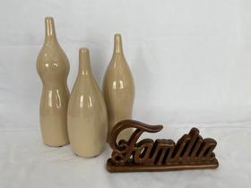 Trio Vasos Decorativos Com Palavra Decorativa Em Cerâmica