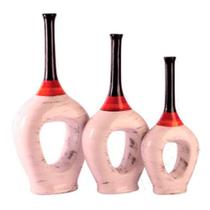 Trio Vasos Deluxe de Plantas Secas em Cerâmica Decor - Bege Color