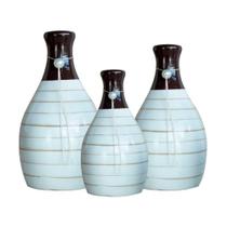 Trio Vasos Garrafas Belly em Cerâmica de Sala Decor - Branca e Marrom