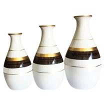 Trio Vasos Garrafas Belly em Cerâmica de Sala Decor - White Gold