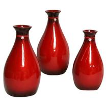 Trio Vasos Garrafas Belly Em Cerâmica De Sala Vermelho