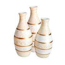 Trio Vasos Garrafas Egípcios em Cerâmica de Aparador Decor - Bege Gold - Retrofenna Decor