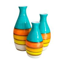 Trio Vasos Garrafas Egípcios em Cerâmica de Aparador Decor - Turquesa Color