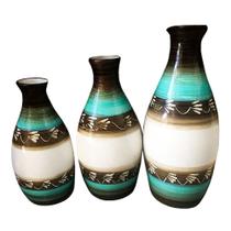 Trio Vasos Garrafas Egípcios em Cerâmica de Aparador Decor - Turquesa - Retrofenna Decor