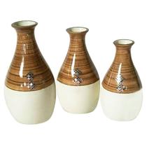 Trio Vasos Garrafas em Cerâmica de Sala Decor - Bege e Marrom