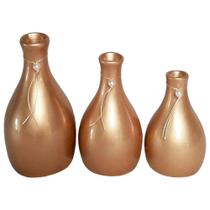 Trio Vasos Garrafas em Cerâmica de Sala Decor - Gold