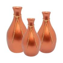 Trio Vasos Garrafas Em Cerâmica Fosca De Sala Decor - Bronze - Retrofenna Decor