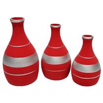 Trio Vasos Garrafas em Cerâmica Fosca de Sala Decor - Red Silver - Retrofenna Decor