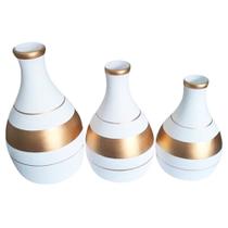 Trio Vasos Garrafas em Cerâmica Fosca de Sala Decor - White Golden