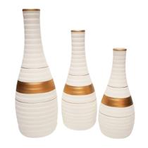 Trio Vasos Garrafas Frisadas Grandes em Cerâmica Fosca Premium - White