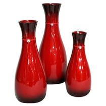 Trio Vasos Garrafas Grandes em Cerâmica Decorativa - Vermelho - Retrofenna Decor