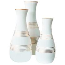 Trio Vasos Garrafas Grandes em Cerâmica Fosca Decorativa - White Gold