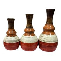 Trio Vasos Grego Em Cerâmica De Aparador E Sala Laranja