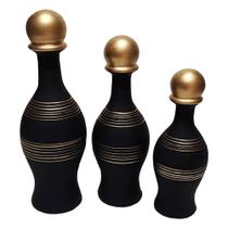 Trio Vasos Pinos De Boliche Em Cerâmica Black Gold